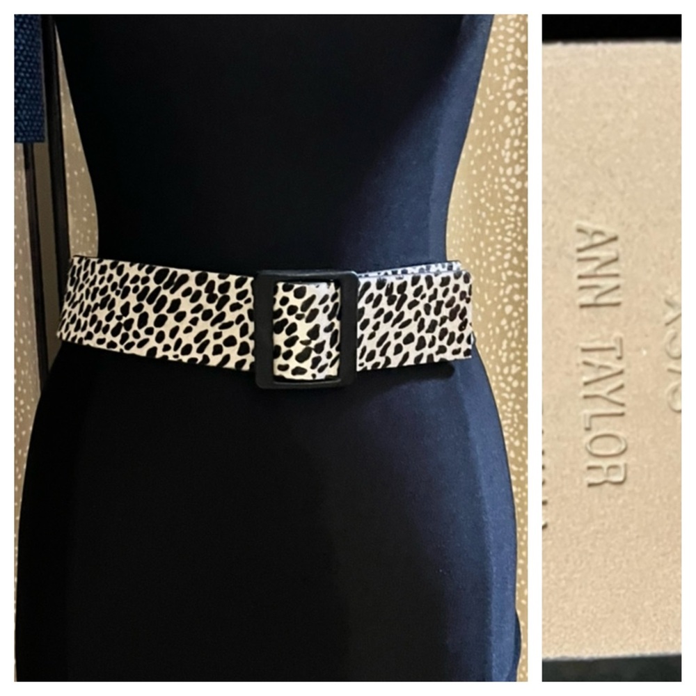 Ann Taylor Black and White Animal Print Leather Calf Hair Belt
